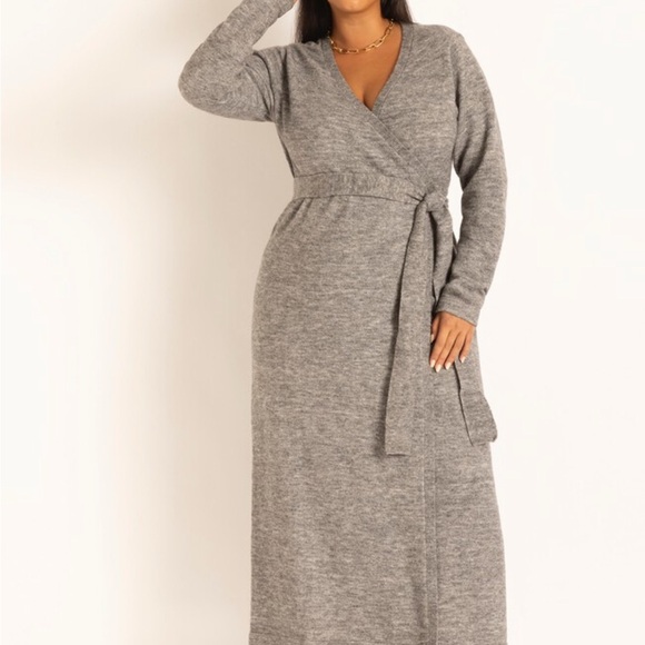 Eloquii Dresses & Skirts - Eloquii Gray Long Sleeve Wrap Dress